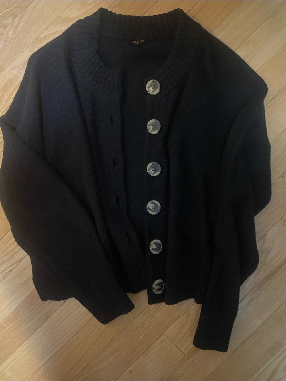 Quince Classic Black Button-Front Women's cotton Cardigan Sweaterr